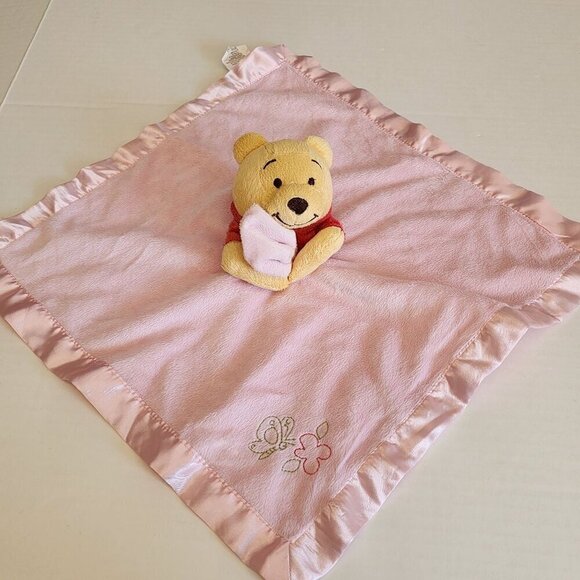 Disney Baby Winnie the Pooh pink plush lovey security blanket butterfly flower - Picture 5 of 6
